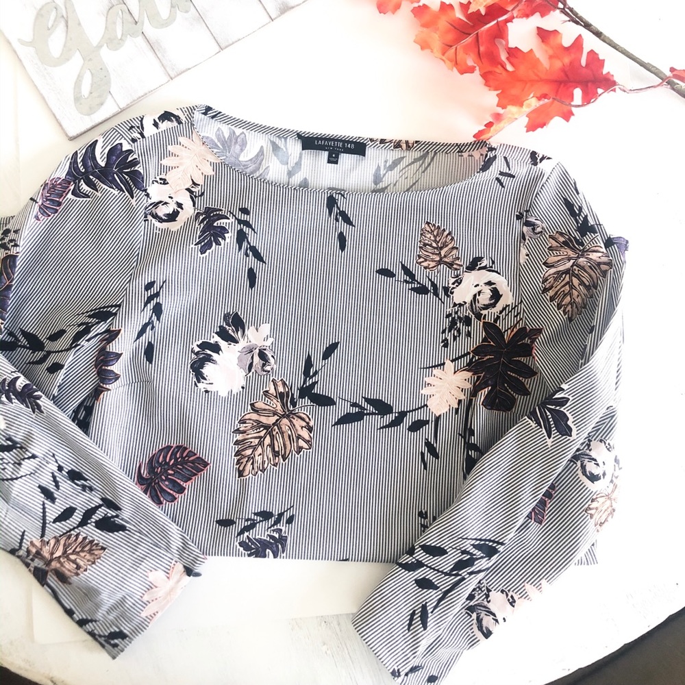 Lafayette 148 Floral Striped Blouse